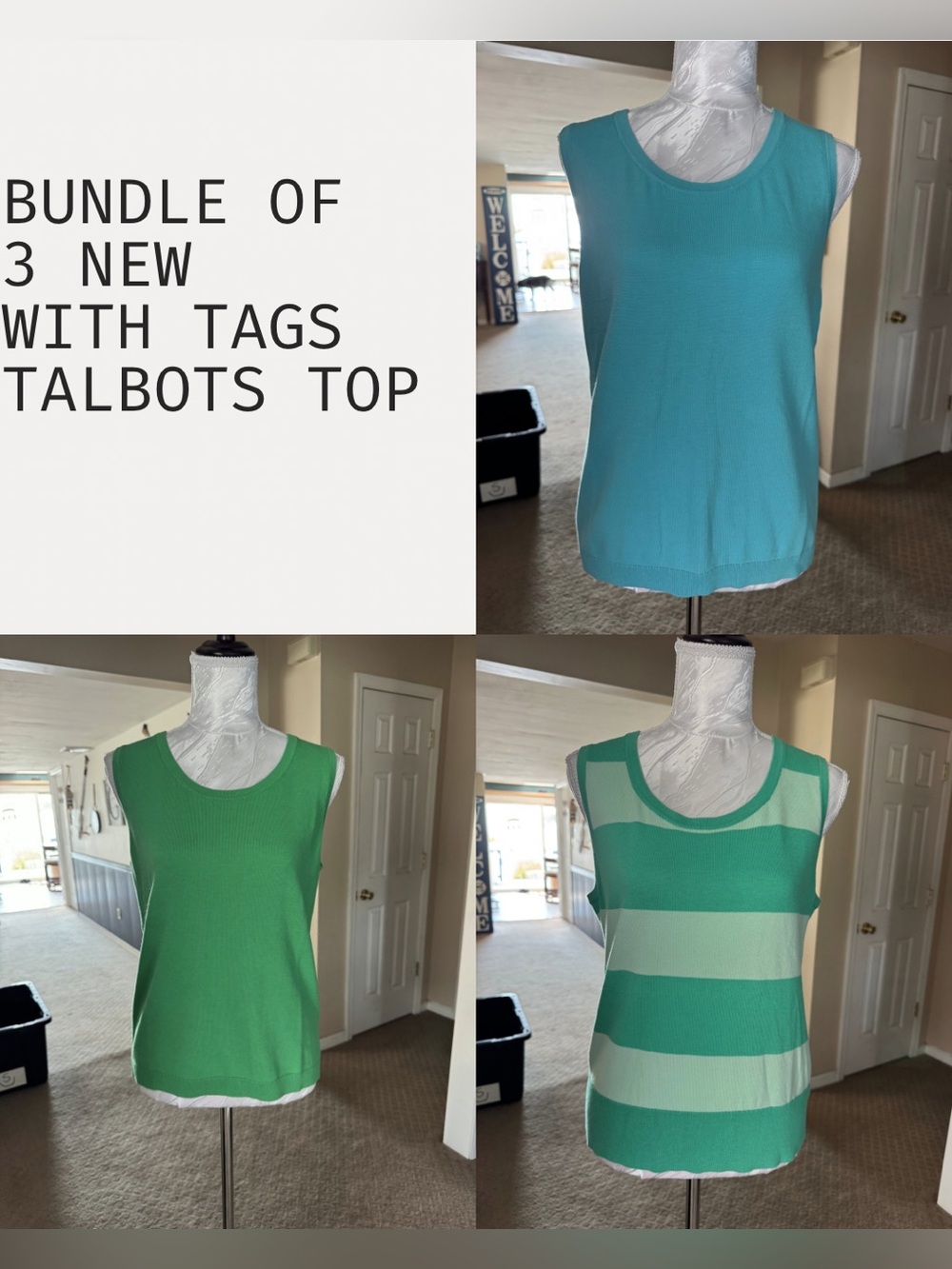 Talbots Women’s Sleeveless Knit Top - Teal, Blue & Green (Bundle)